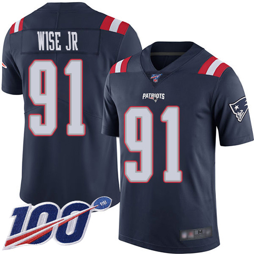 New England Patriots Football 91 100th Season Limited Navy Blue Men Deatrich Wise Jr NFL Jersey